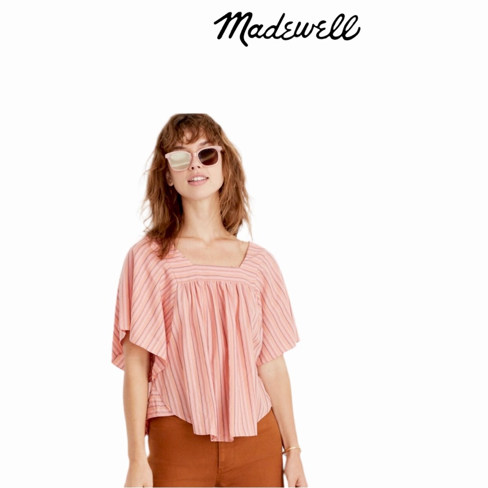 MADEWELL | Butterfly Stripe Short Sleeve Square Neck Boho Top Festival 70’s l